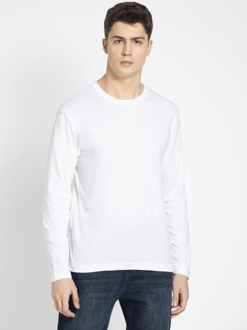 Jockey AM95 Men's White Solid Cotton Blend Full-length Round Neck T-shirt