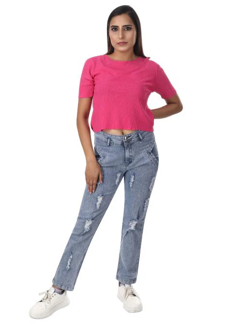 FORGIVE Women's/Girls Light Blue Denim Stretchable Rugged Jeans | Regular Fit