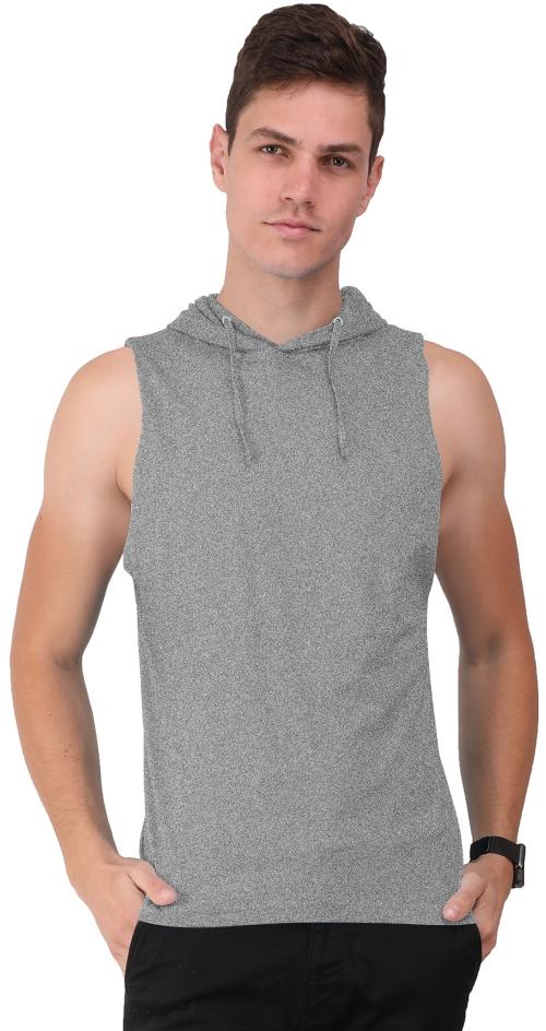 THE BLAZZE Men's Grey Cotton Hooded Sleeveless Gym Tank Gym Stringer Tank Top Muscle Gym Bodybuilding Vest T-Shirt