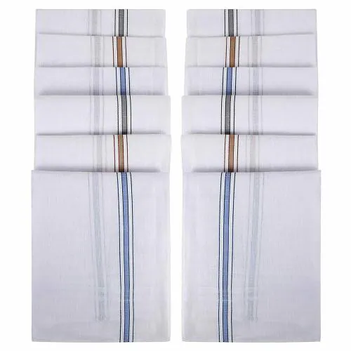 White Cotton Handkerchief For Men 12 Pack-Striped