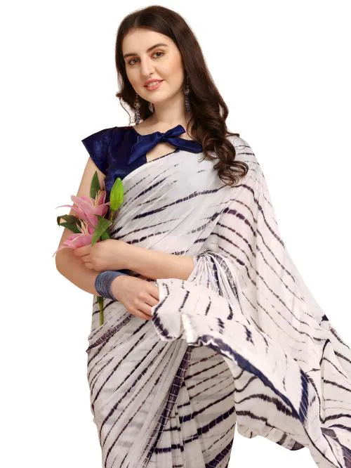 Ethnic Junction Women's Tie & Dye Printed Pure Chiffon Saree With Blouse Piece