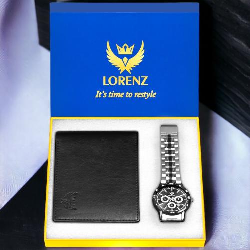 Lorenz Combo of Black Dial Watch & Black Wallet for Men- CM-3066WL-33