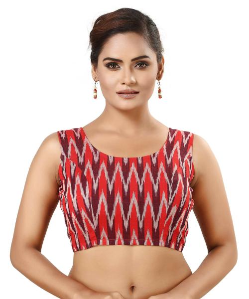 Madhu Fashion Women Ikat Print Cotton Readymade Saree Blouse (38)