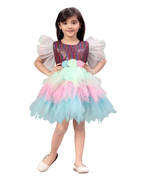 Aarika Girls Multi Color Nylon Frock