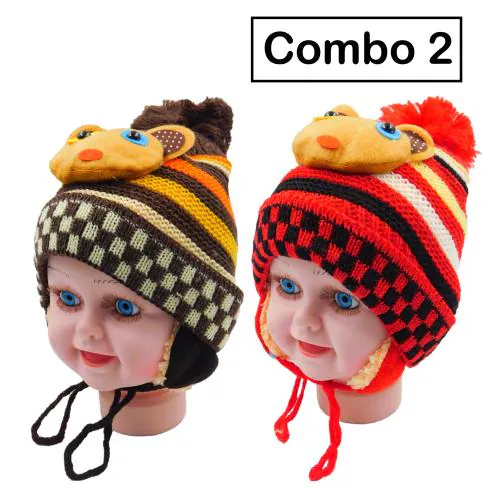 FASHNO Kids Woolen Winter Cap/Hat Brown & Red Colour Combo of 2/(Pack of 2)
