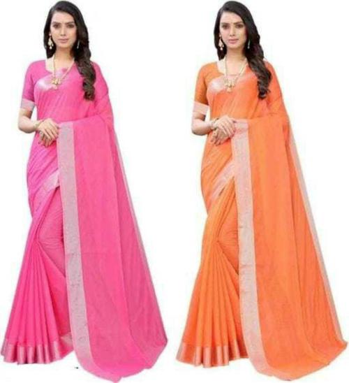 ROFOLO Women Stylish Orange Solid Chanderi Saree With Unstitched Blouse Piece