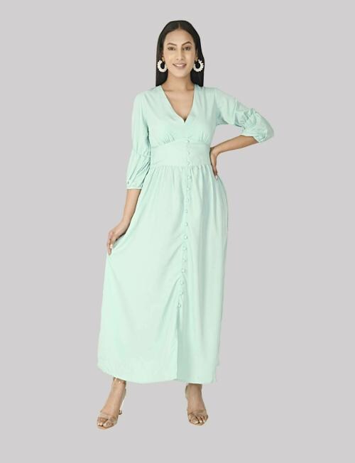 RANJ Women Green Solid Crepe Dress (XS)