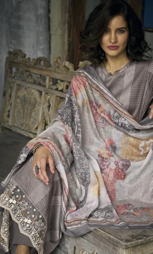 DRAVINAM Trends Unstitched Embroidered Cotton Kurta Set | Unstitched Kurta Set | Salwar Suits For Women | Print Unstitched Salwar Suit Material | Dress Material For Women (Grey)