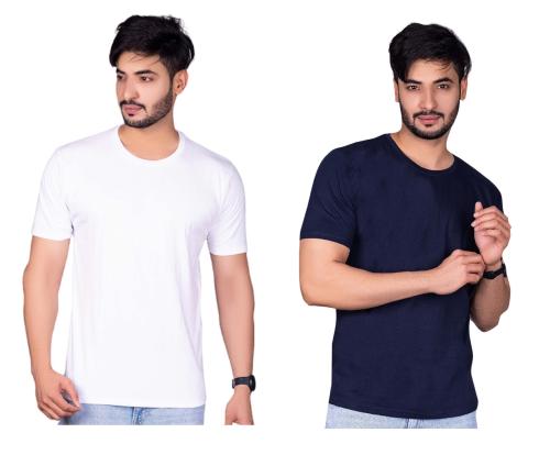 Black Marlin Combo Men's T-Shirt| Cotton Round Neck Half Sleeve T-shirts - White&Blue