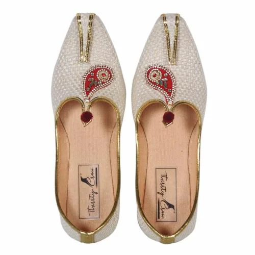 Thirsty Crow Mens Sherwani Jutti Traditional Ethnic Wedding Indian Shoes Mojari Shoes | 31-32 | Off White | UK-7