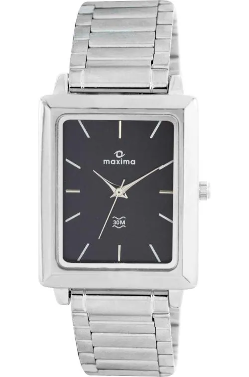 Maxima Analog Black Dial Silver Strap Watch For Men (40110CMGI)