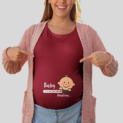 Trim Trim Baby Loading 100% Cotton Printed Maternity T-Shirts - Maroon