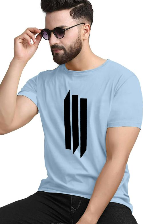 MAKEMODE Men Light Blue Printed Polyester Round Neck Tshirt