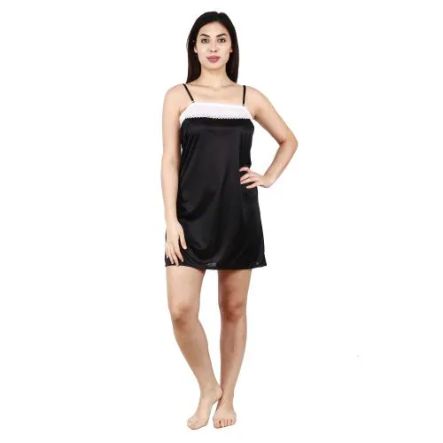 Kawam Women's Lycra Night Dress| Short Nighty - Black