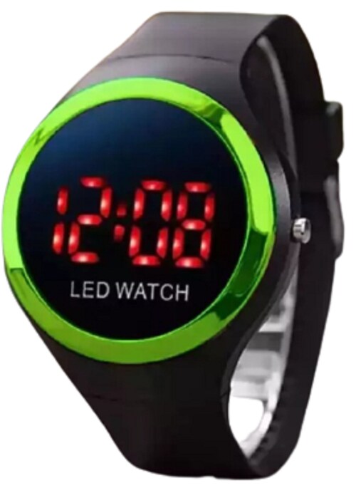 hala - Round Shape Green Dial Latest LED Watch for Boys and Girls Digital Watch - For Boys & Girls
