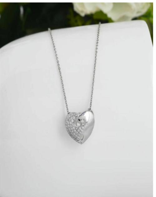 OCF RADHAMAHI PURE 925 SILVER SPARKLING HEART PENDANT Rhodium Cubic Zirconia Silver Locket