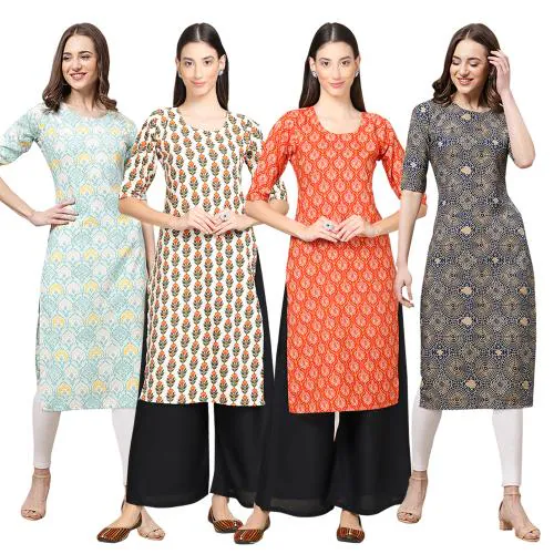 1 Stop Fashion Women's Crepe Digital Print Straight Kurta {C-343-352-354-341-S}