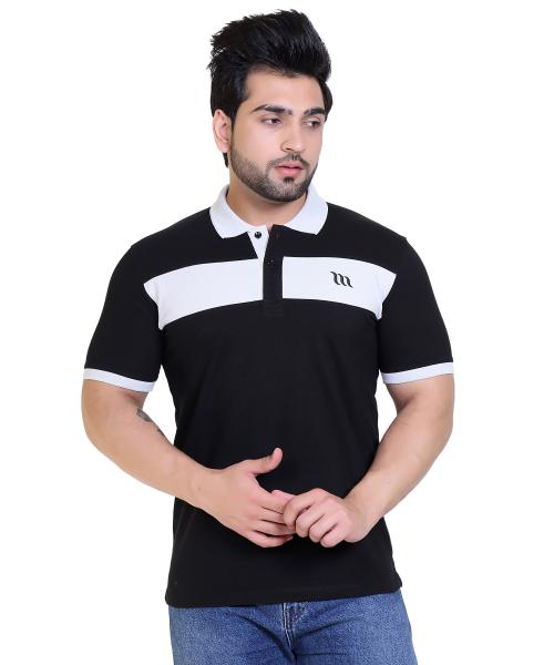 MAZMUN Summer Super Comfort PolyCotton Colorblocked Half Sleeve Men's Polo T-shirt ( Black )