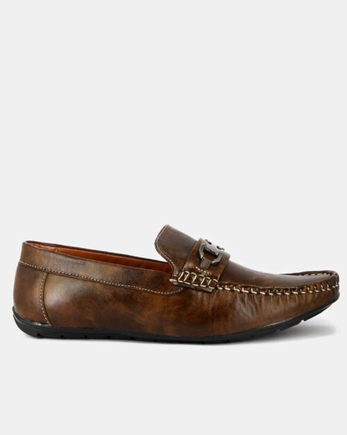 LeatherKraft Men's Loafers with metal Buckle