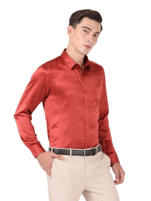Otto Poly Satin Brick Red Plain Shirt Slim Fit Beetal 12 Size 44