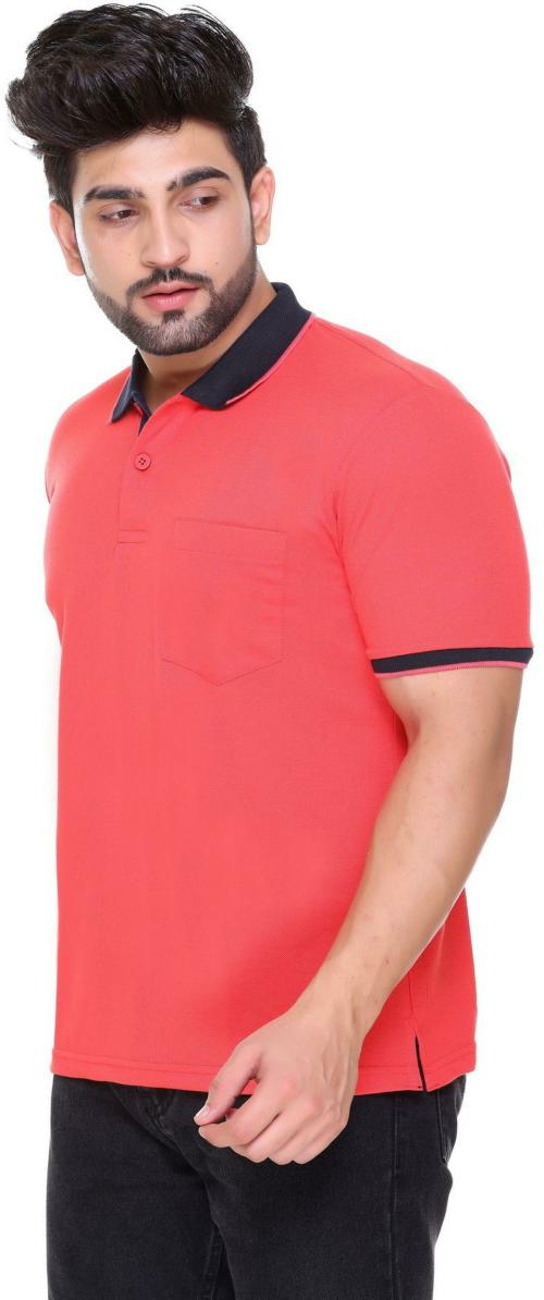 Topluck Pink Men Solid Polycotton Polo T-shirt