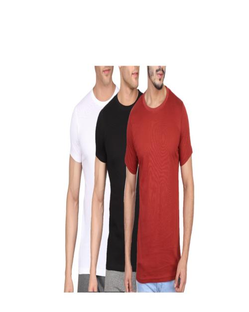Chromozome Men Blk-White-Rust Solid Cotton Pack of 3 Tshirts