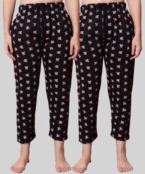 Anixa Women Multicolor Cotton Printed Pack of 2 Pyjamas