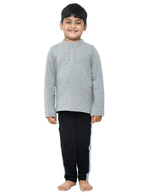 FunKrafts Boys Grey & Black Henley Neck Night Dress For boy 8 - 9 Years