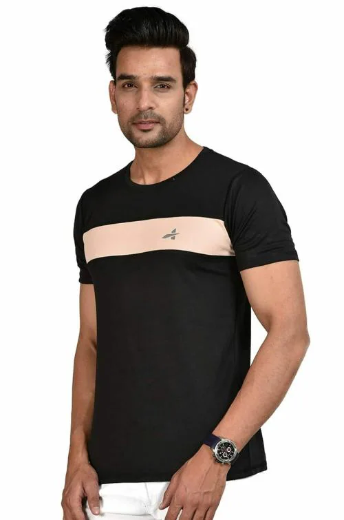 ADDIZ Polyester Men's Front Cut & Sew Design Slim Fit Round Neck Half Sleelve T-Shirt for Gym |Sports | Running | Casual Wear