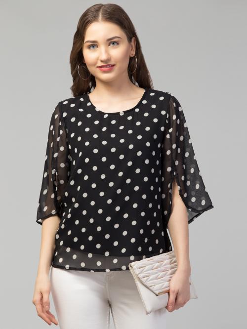 My Swag Women's Black Color Polka Dot Print Regular Top