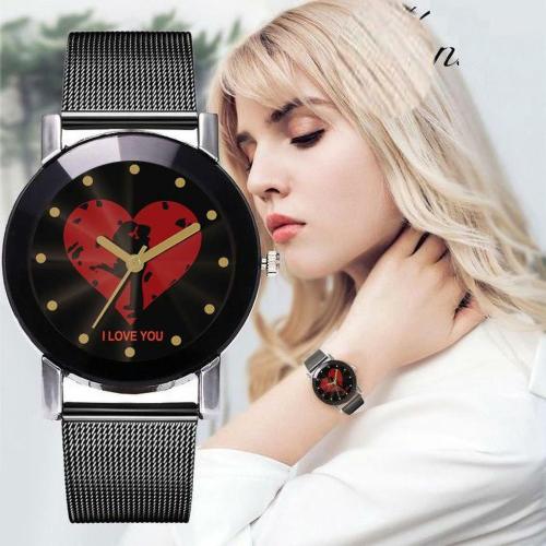 Stojira Latest New Fashion Leather Belt Black Heart Design Analog Watch for Girls and Women