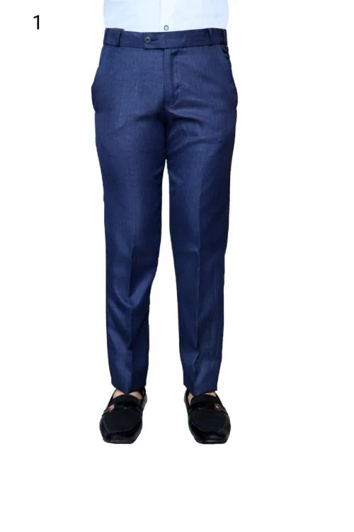 GS GRAND STITCH Linen Formal Trousers For Men Color- Blue Size - 28