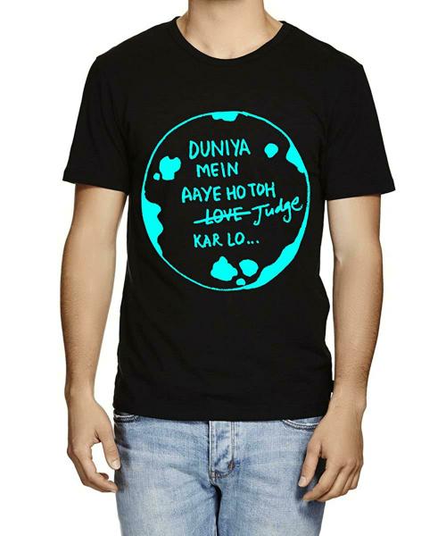 Caseria Men Black Duniya Mein Aaye Ho Toh Premium Printed Graphic Cotton T-Shirt (L)