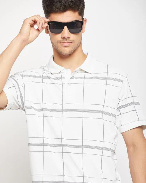 URBAN TAILOR Men's Cotton Blend Half Sleeves Check Polo T-shirt