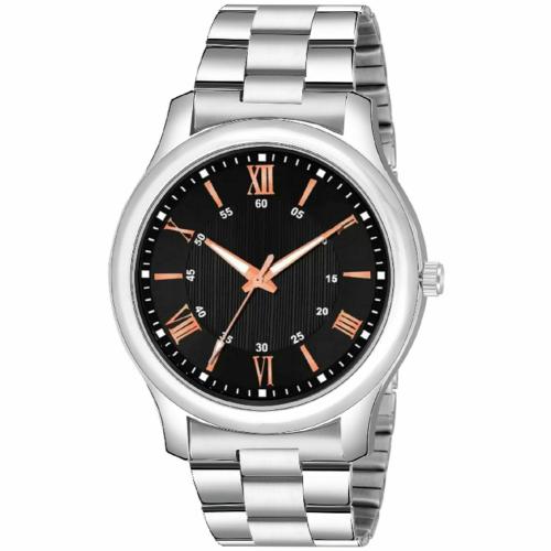 KIROH Analogue Black Dial Metal Strap Watch for boys and men(Black)