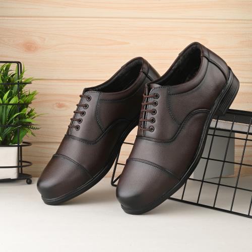 LEEPEETER Premium Synthetic Leather Lace up Brown Formal/Police Shoes For Men