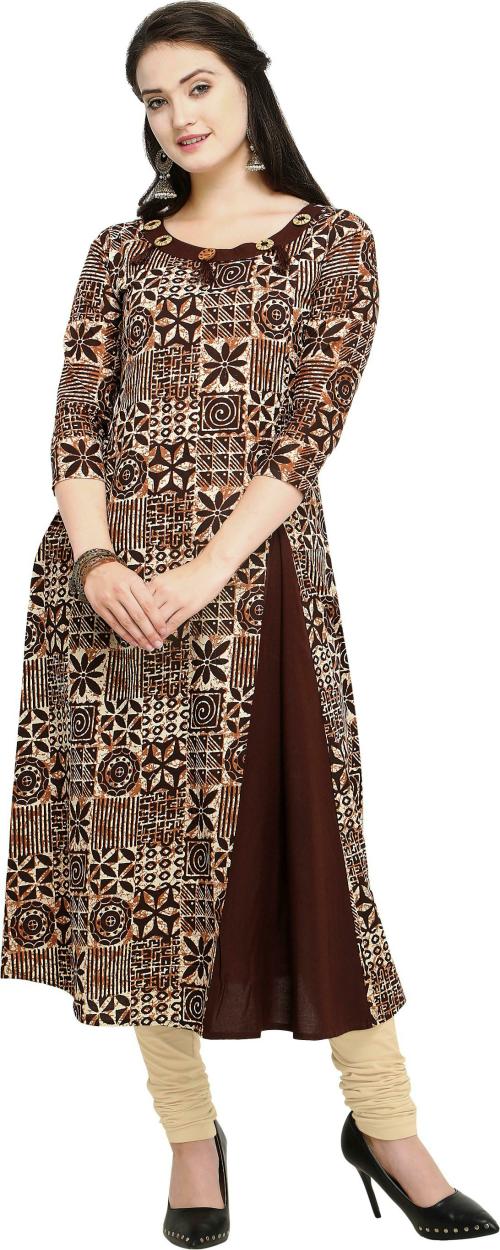 SHOPPING QUEEN Women Brown Printed Pure Cotton Kurta (S)