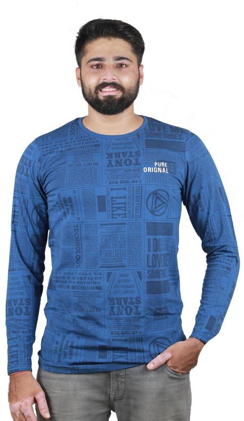 Hinglish Men Blue Printed Cotton Blend Round Neck T-Shirt