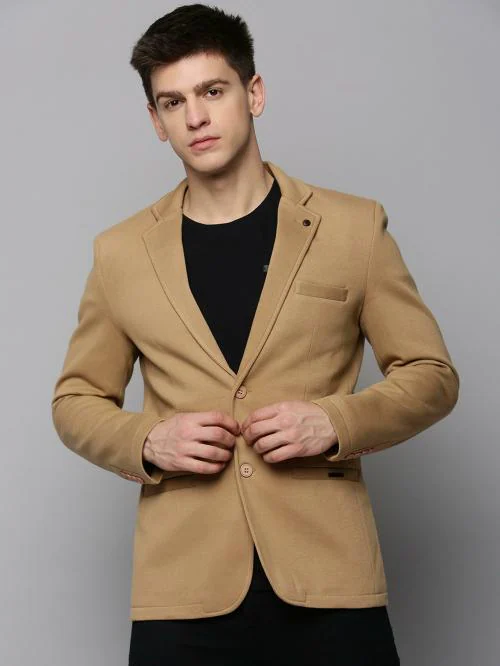 SHOW OFF Men's Khaki Solid Polycotton Blazer