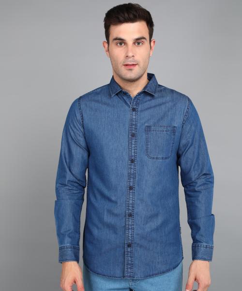 Urbano Fashion Men's Light Blue Denim Full Sleeve Slim Fit Washed Casual Shirt