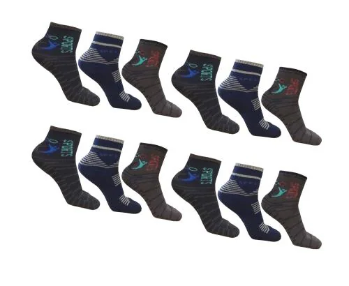 S4S Mens Multicolor 100% Cotton Pack of 12 Ankle Sports Socks