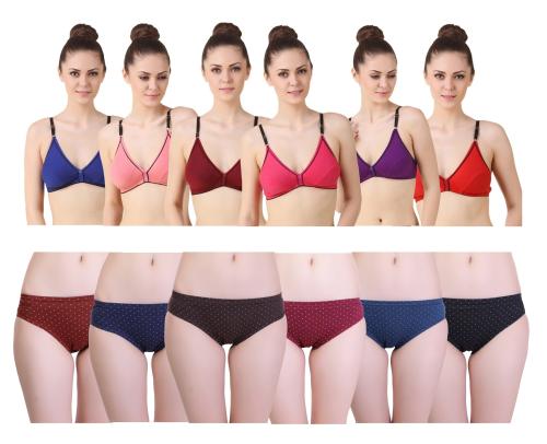 FLANKER Women Cotton Blended Bra and Panty Set for Every Day Comfort (Pack of 12)-JYT-BND