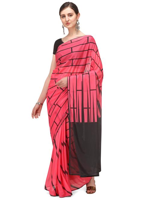 JAINIK Women's Printed Imported Fabric Saree With Unstitched Blouse Piece|sarees for Women| saree | sarees (Pink)