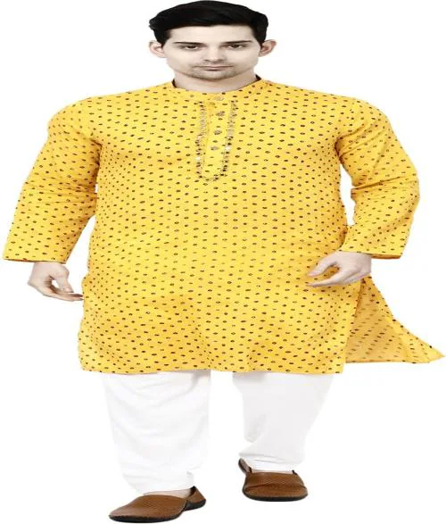 TAVAN Men Bandhani Straight Kurta (Yellow)