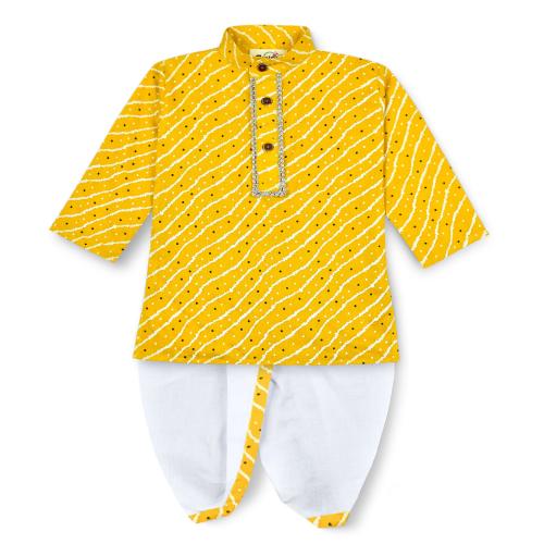 mustmom Boys Full Sleeve Ethnic Dress Lungi Dhoti Kurta Set Traditional Yellow