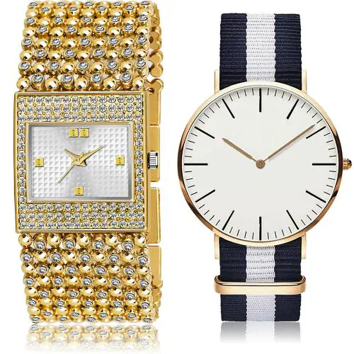 NEUTRON Brand New Quartz Chain Bracelet Diamond And Fabric Gold And Blue Colour Analog Metal And Fabric Belt 2 Watch Combo For Women And Girls - GL288-GC18
