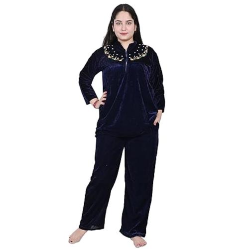 Buy NAVKARHI Zip Velvet with Embroidery Night Suit Comfortable Night Dres's for Girls and Womens