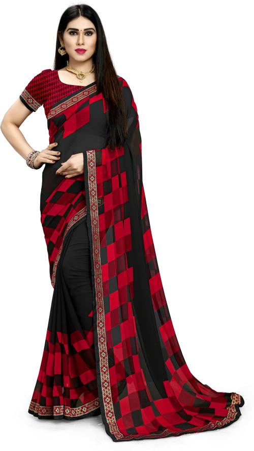 Mahalaxmi Fab Women Red, Black Embroidered Georgette Bollywood Saree