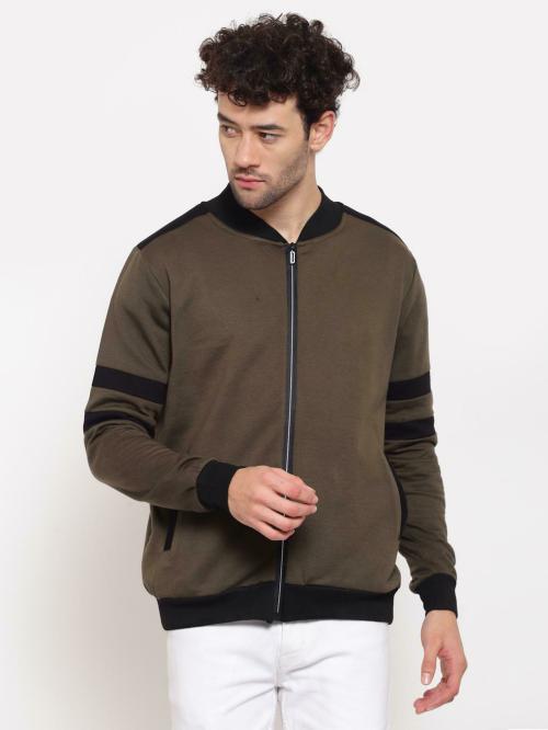 PAUSE Cotton Olive Solid Elastic Slim Fit Full Sleeve Men's Jacket