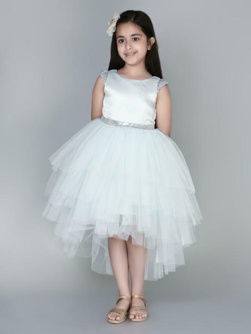 Toy Balloon Kids Girls Sea Blue Applique Net Fit And Flare Dress